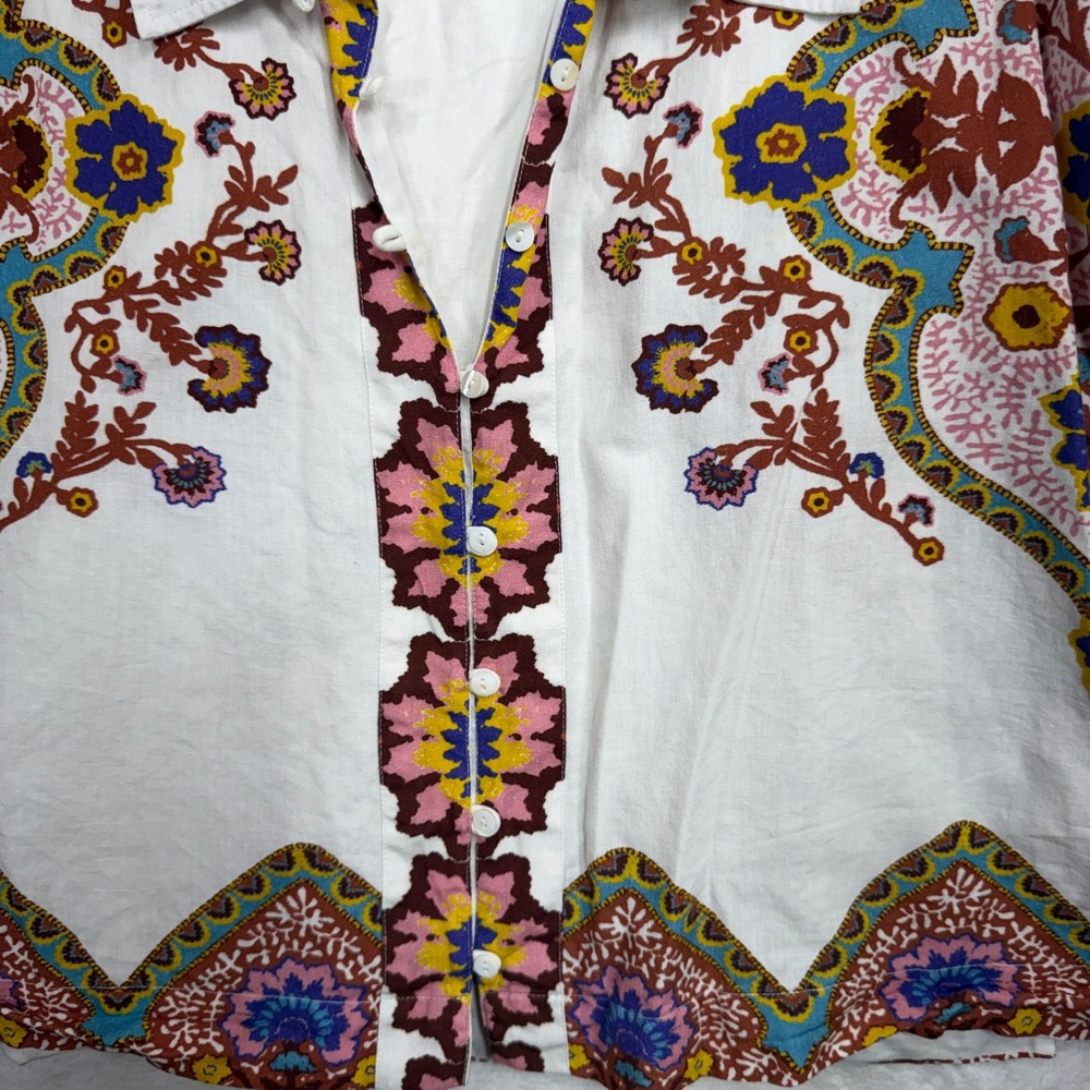 Cleobella Size M Jeni Blouse Top Lagos Print Button Down Cropped Boho Paisley - Picture 4 of 15